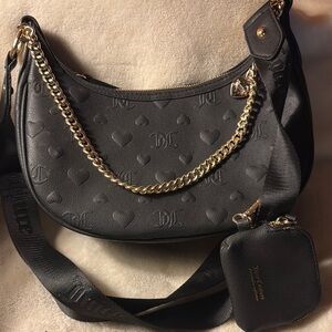 Juicy Couture Black and Gold Shoulder Bag with Monogram Pattern